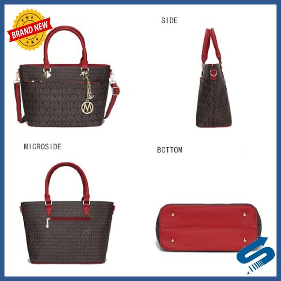 Vegan Leather Tote Bag with Crossbody Strap, 14.5" W - Picture 6 of 8